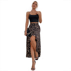 Damen Asymmetrischer Maxi-Rock mit aufregendem Leopardenmuster und Rüschendetails R&B
