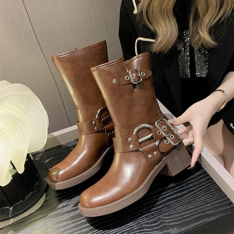 Damen Boots mit modischem Schnallen-Detail und robustem Blockabsatz R&B