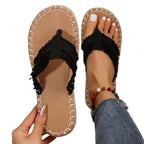 Damen lässige Zehentrenner-Sandalen mit raffinierten Fransen und bequemer Fußbettung R&B