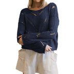 Damen lässiger Strickpullover mit luftiger Maschenstruktur