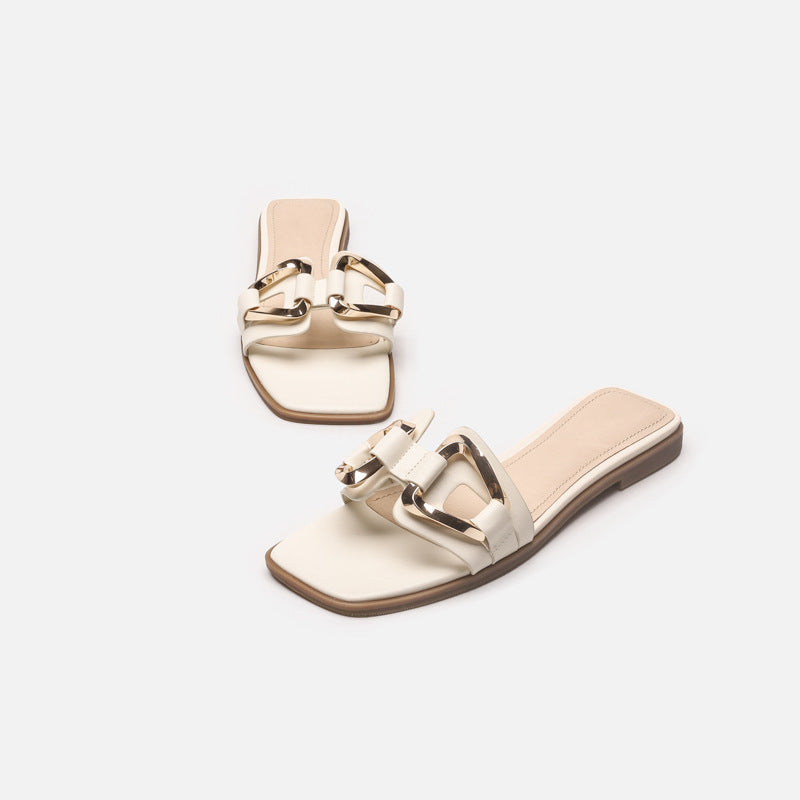 Damen modische Slides mit luxuriösem Riemendesign und eleganten Metallakzenten R&B
