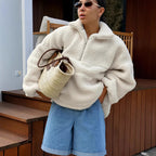 Damen Fleece-Pullover mit hohem Kragen und seitlichen Taschen R&B