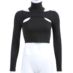 Damen trendiges Oberteil mit Cut-Outs und hohem Kragen R&B