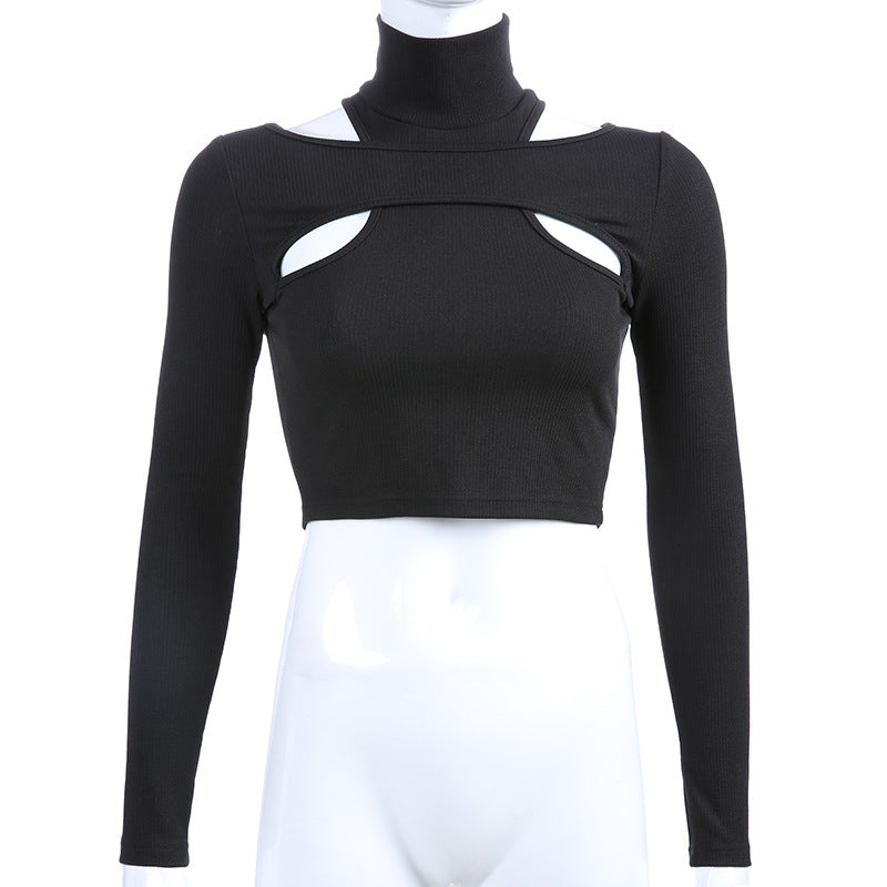 Damen trendiges Oberteil mit Cut-Outs und hohem Kragen R&B