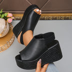 Damen Plattform-Pantoletten mit elegantem offener Zehenpartie und modischem Riemendesign