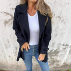 Damen Fleece-Mantel mit doppelter Knopfleiste und großem Revers