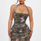 Damen Schulterfreies Maxikleid mit elastischen Rüschendetails R&B