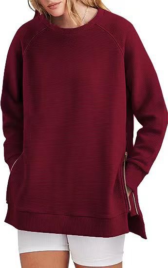 Damen lässiger Sweatshirt mit Seitentaschen und Reißverschluss R&B