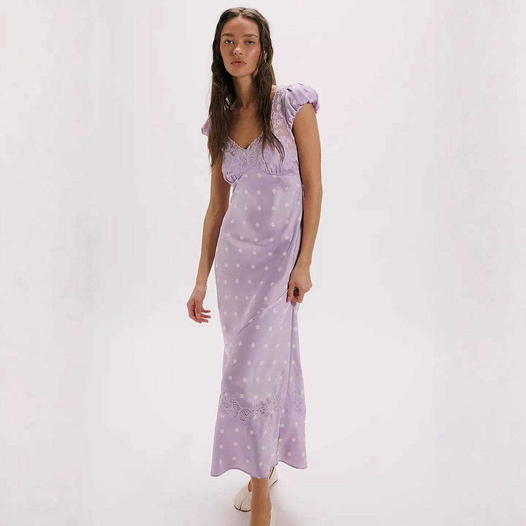 Damen Elegantes Maxikleid mit Polka-Dots und romantischem Rückenausschnitt R&B