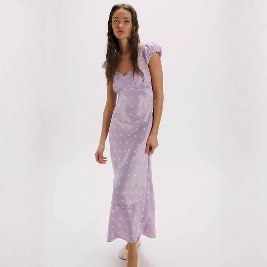 Damen Elegantes Maxikleid mit Polka-Dots und romantischem Rückenausschnitt R&B