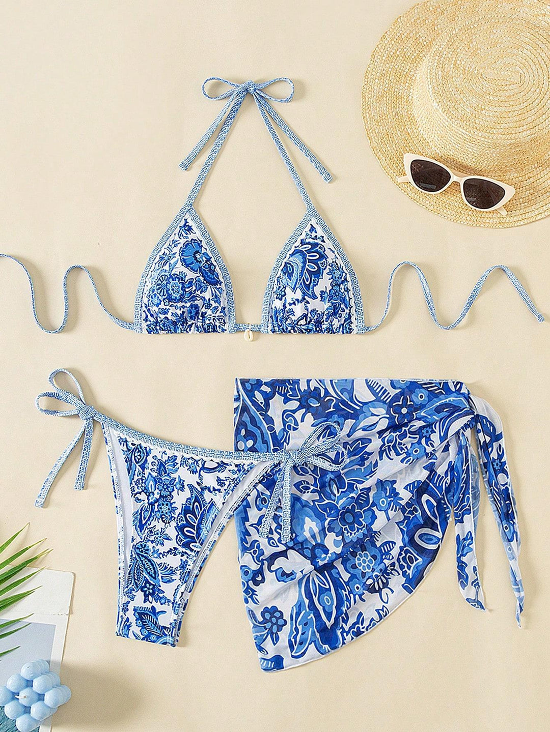 Damen Triangel-Bikini-Set mit elegantem Wickelrock R&B