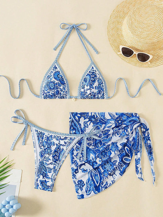 Damen Triangel-Bikini-Set mit elegantem Wickelrock R&B