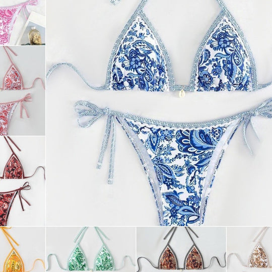 Damen Triangel-Bikini mit floralem Vintage-Muster R&B