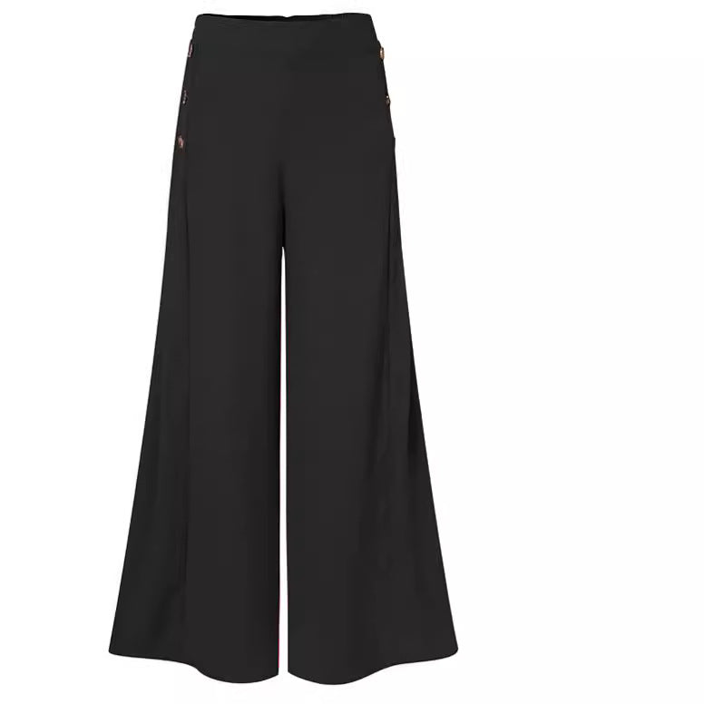 Damen weite Culotte-Hose mit stilvollen Knöpfen R&B