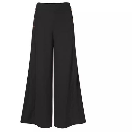 Damen Palazzo-Hosen mit dekorativen Knopfdetails und weitem Bein R&B