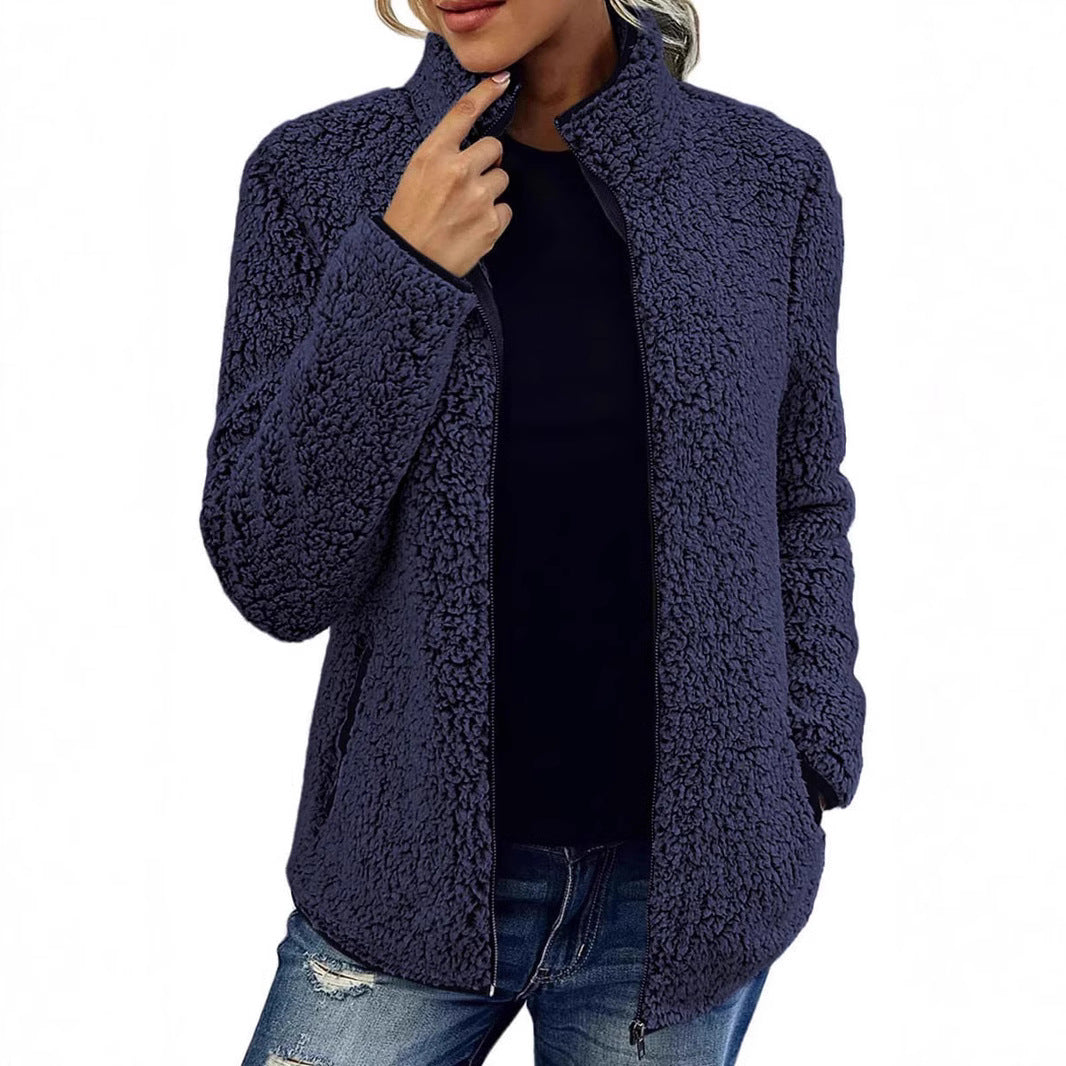 Damen kuschelige Fleecejacke mit hohem Kragen und praktischen Taschen R&B