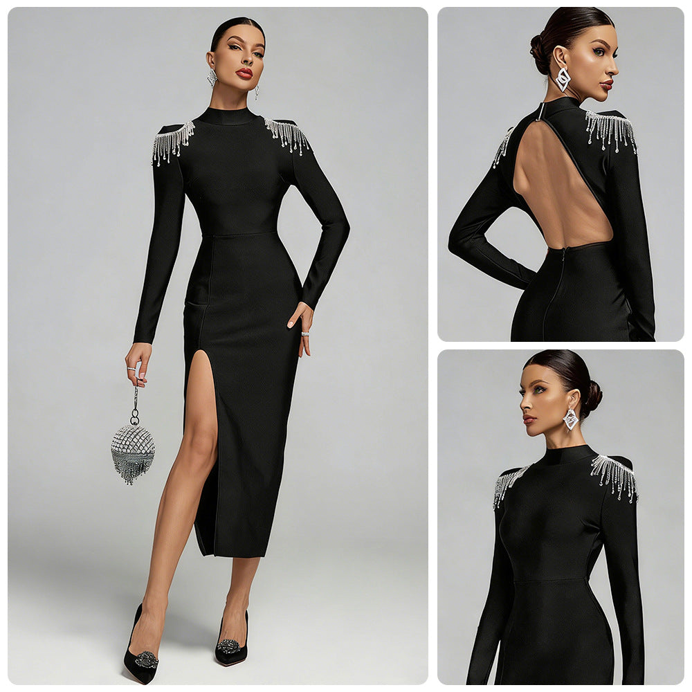 Damen Elegantes Abendkleid mit funkelnden Schulterdetails und figurbetontem Schnitt R&B