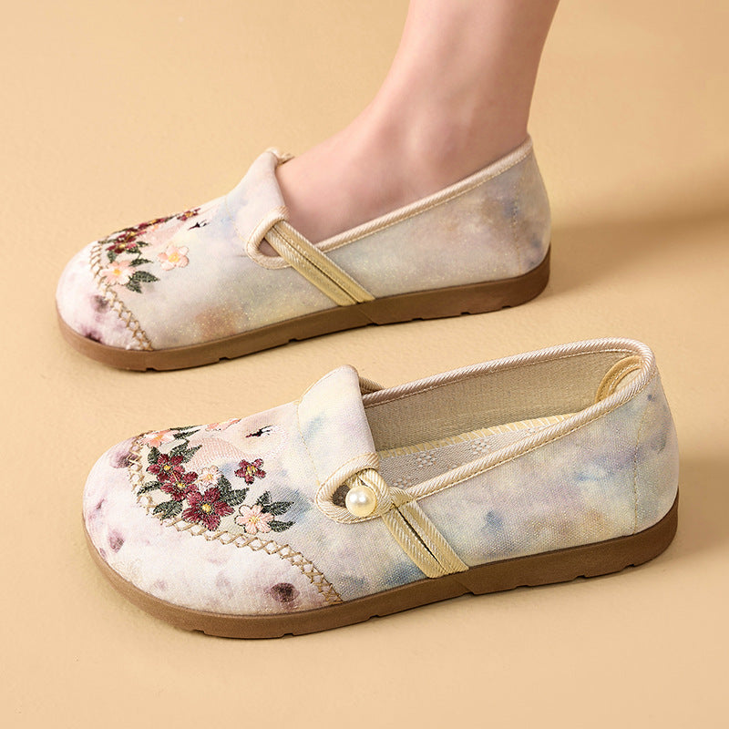 Damen Hausschläppchen mit floraler Stickerei und elegantem Riemen R&B