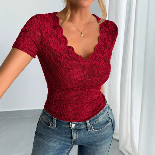 Damen Elegantes Spitzenoberteil mit tiefem V-Ausschnitt und konturiertem Schnitt R&B