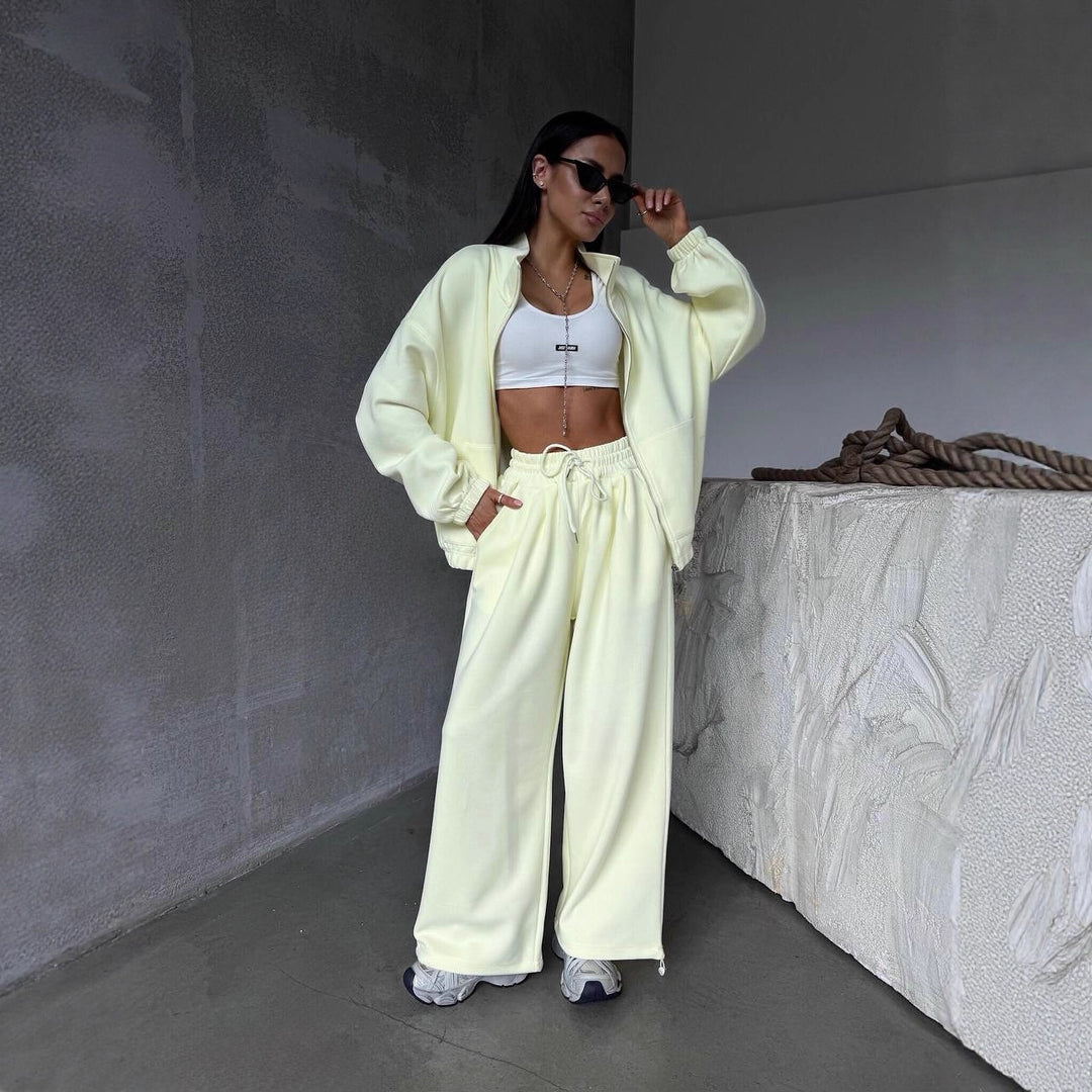 Damen sportliches Baumwoll-Jogginganzug mit lässiger Passform und praktischen Taschen R&B