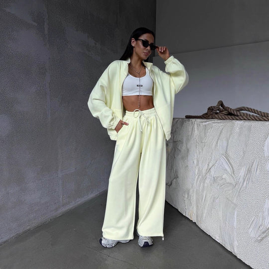 Damen sportliches Baumwoll-Jogginganzug mit lässiger Passform und praktischen Taschen R&B