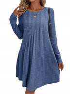 Damen lässiges Strickkleid mit asymmetrischem Schnitt und langen Ärmeln R&B