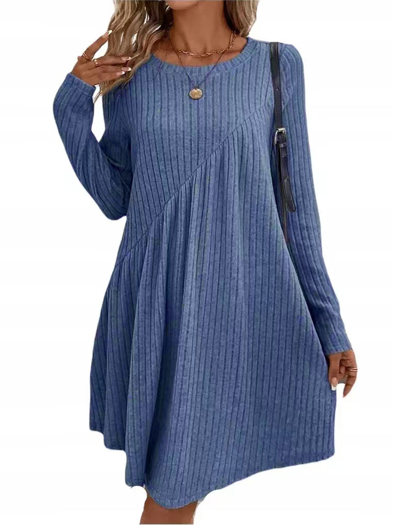 Damen lässiges Strickkleid mit asymmetrischem Schnitt und langen Ärmeln R&B