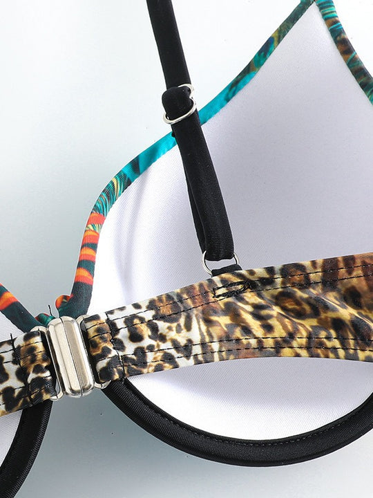 Damen Triangel-Bikini mit extravagantem Federdesign und funkelnden Akzenten R&B