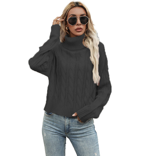 Damen pullover mit hohem Rollkragen und Zopfmuster R&B
