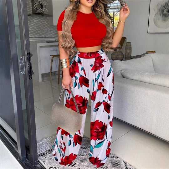 Damen elegantes und luftiges Set mit Palmenmuster R&B