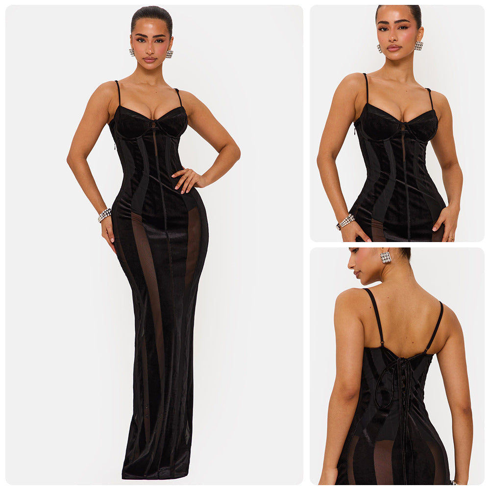 Damen Bodycon Kleid mit raffiniertem Korsett-Oberteil und transparenten Einsätzen R&B