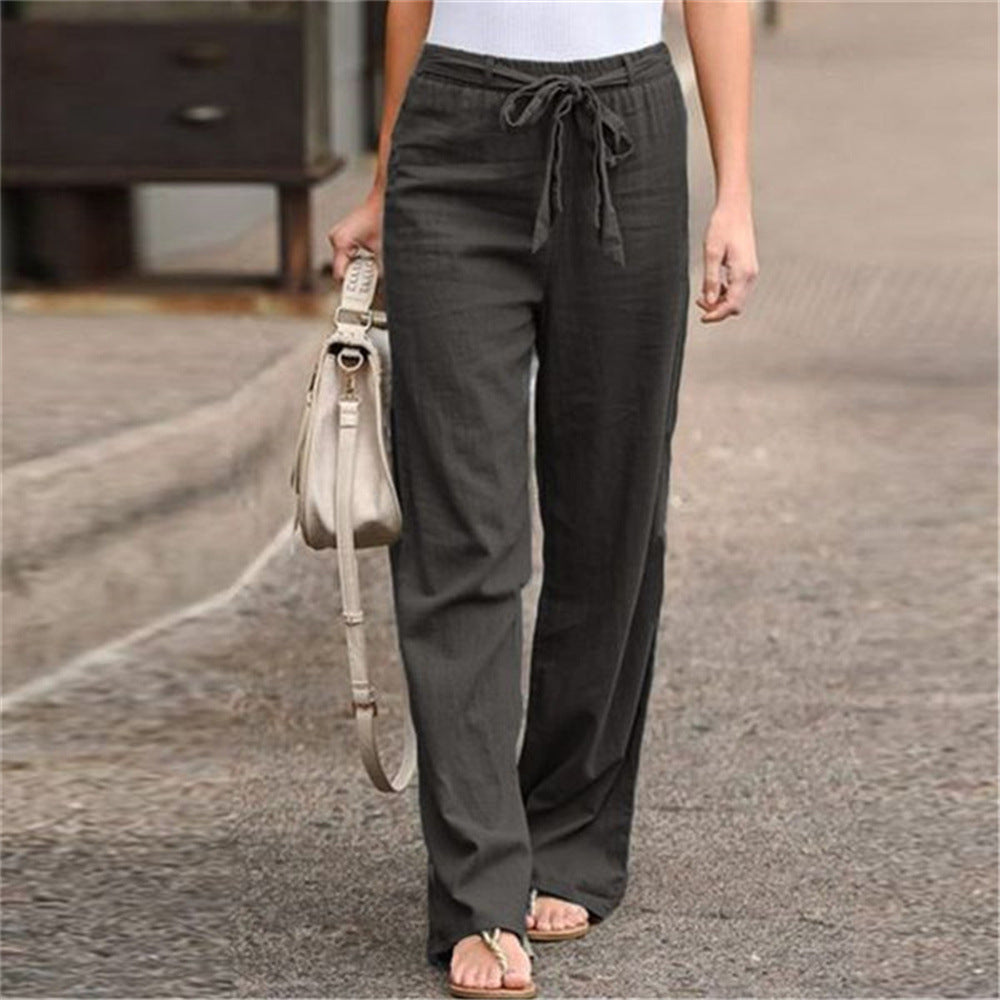 Damen nan weite Leinenhose mit Tunnelzugbund, geradem Bein und Eingrifftaschen R&B