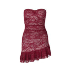 Damen Spitzenkleid mit schulterfreiem Design und eleganter Rüschendetail R&B