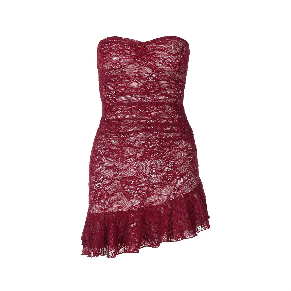 Damen Spitzenkleid mit schulterfreiem Design und eleganter Rüschendetail R&B