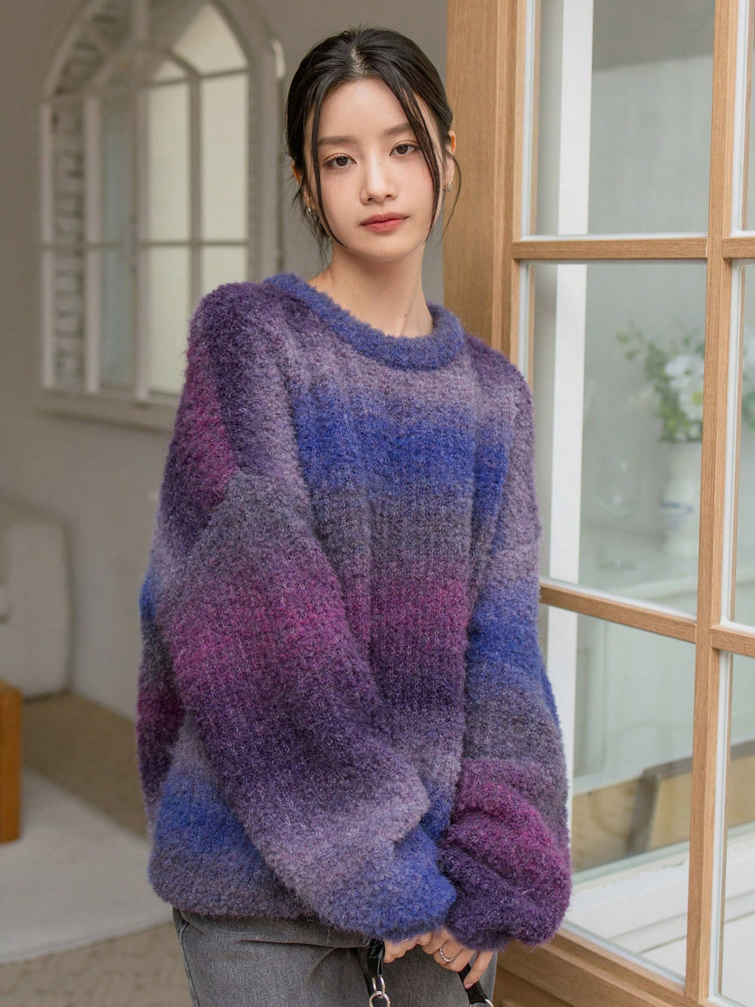 Damen Flauschiger Pullover mit strukturiertem Farbverlauf und weitem Schnitt R&B