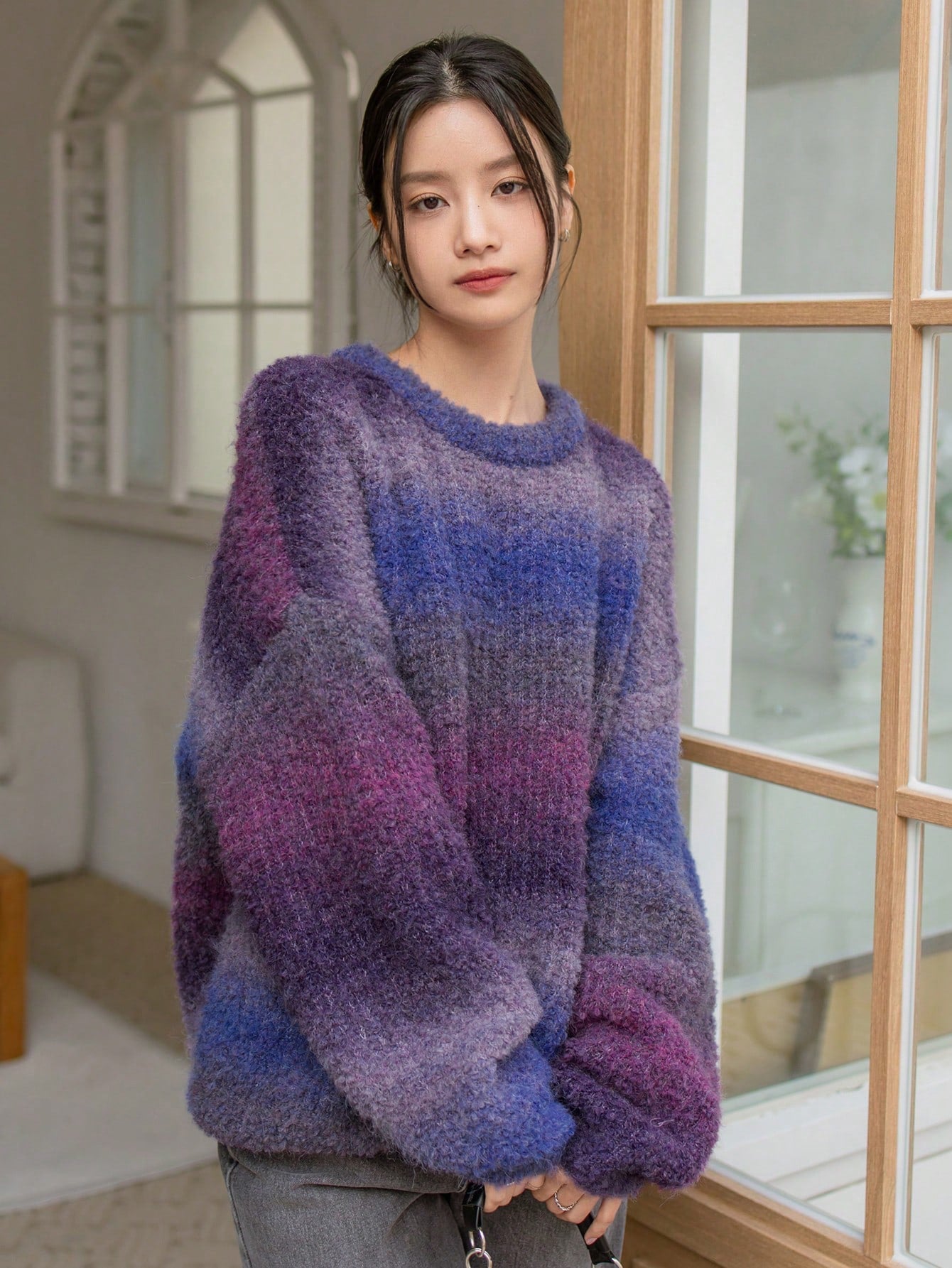 Damen Flauschiger Pullover mit strukturiertem Farbverlauf und weitem Schnitt