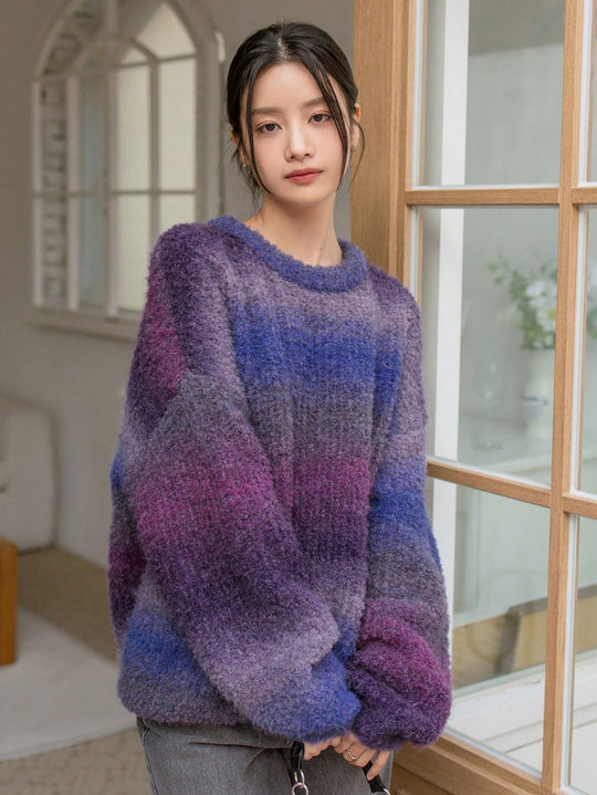 Damen Flauschiger Pullover mit strukturiertem Farbverlauf und weitem Schnitt R&B