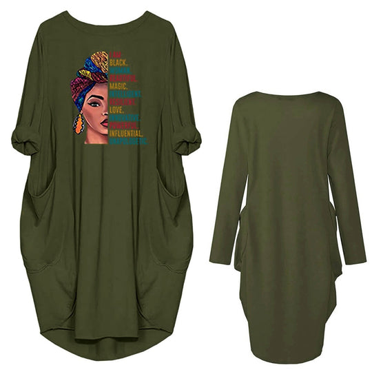 Damen Kleid mit lässigem Schnitt und kreativen Motiv und praktischen Taschen R&B