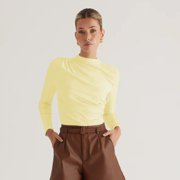 Damen Langarmshirt mit elegantem Wickeldesign und hochgeschlossenem Kragen R&B
