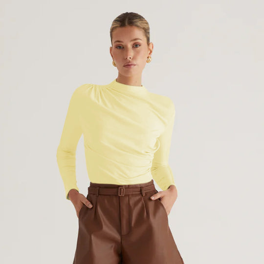 Damen Langarmshirt mit elegantem Wickeldesign und hochgeschlossenem Kragen R&B