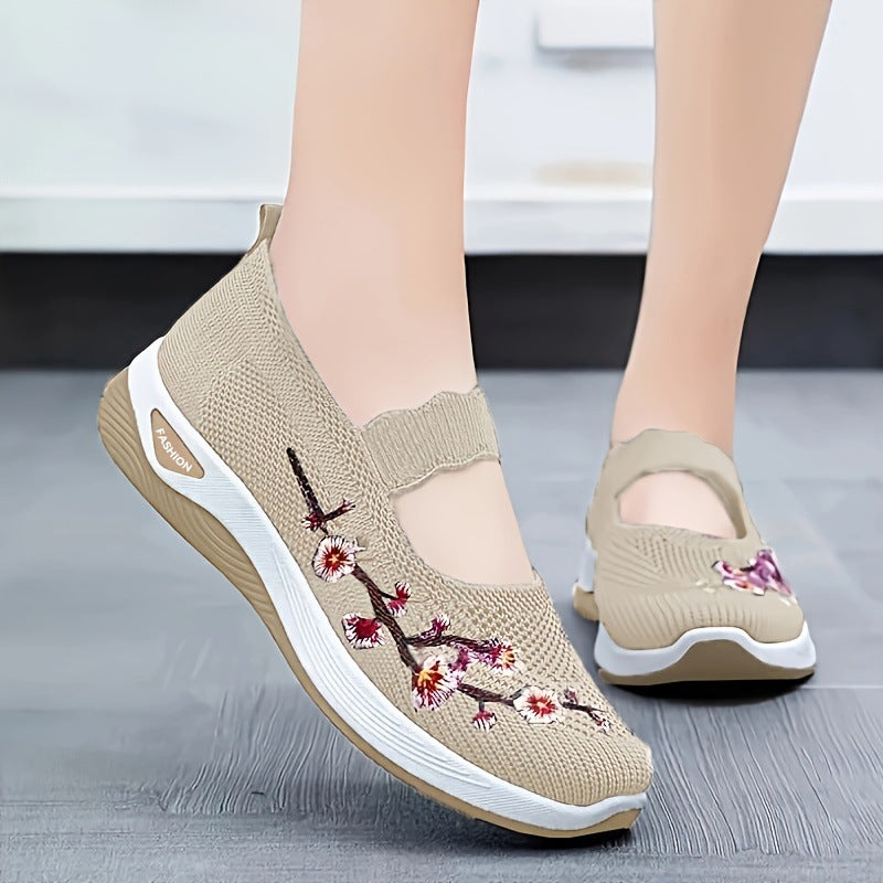 Damen modische Stoffschuhe mit elastischem Riemen und floralem Design R&B