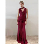 Damen schulterfreies Wickelmaxikleid mit drapiertem Oberteil und seitlichem Bindegürtel R&B