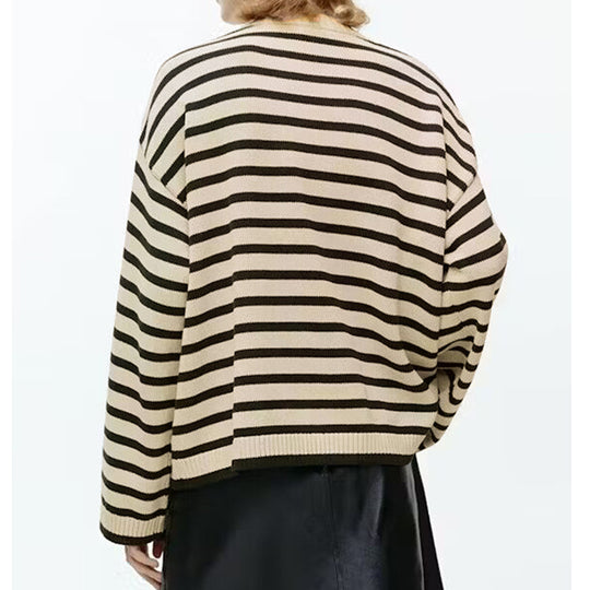 Damen trendiger Strickpullover mit auffälligem Streifenmuster R&B