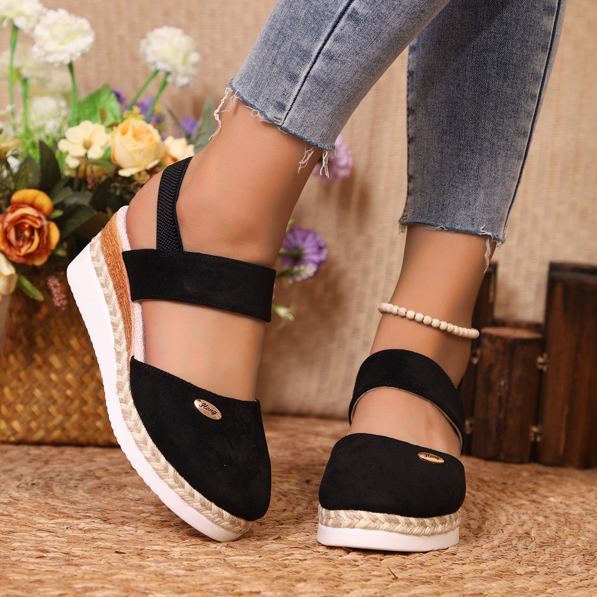 Damen komfortable Keil-Sandalen mit elastischen Riemen R&B