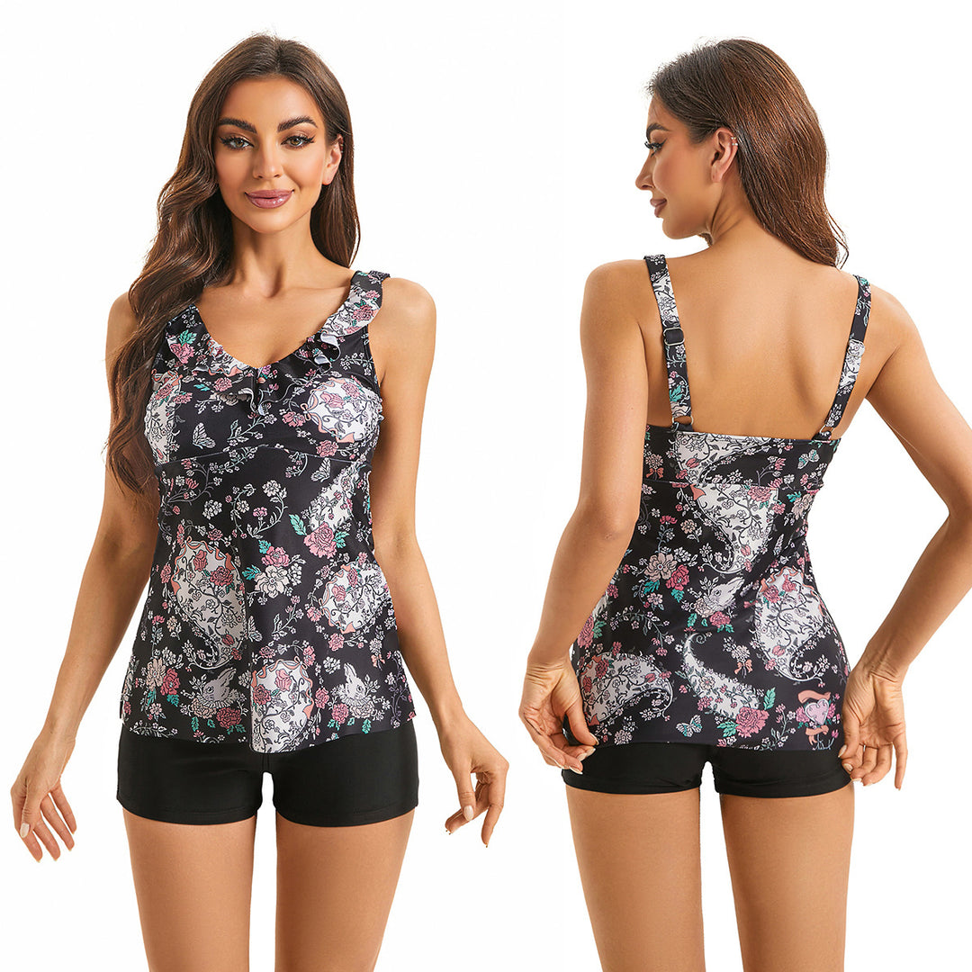 Damen Tankini mit gerafftem Oberteil und Shorts R&B