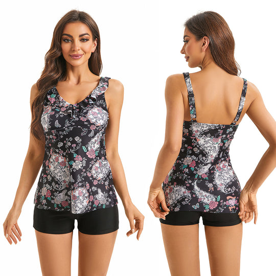 Damen Tankini mit gerafftem Oberteil und Shorts R&B