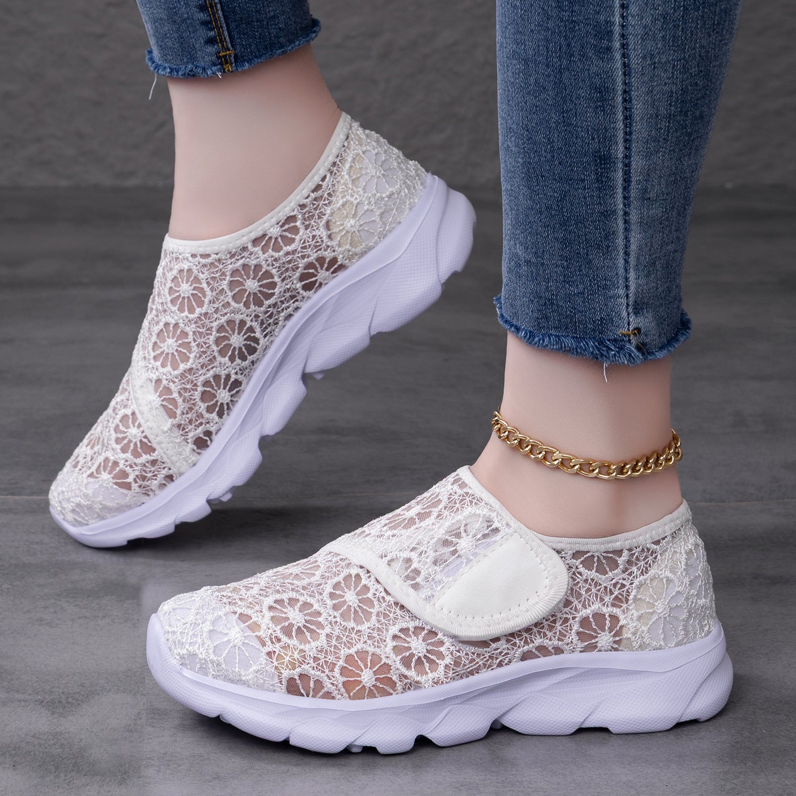 Damen Elegante und dekorative Slip-On Schuhe mit zusätzlichem Klettverschluss