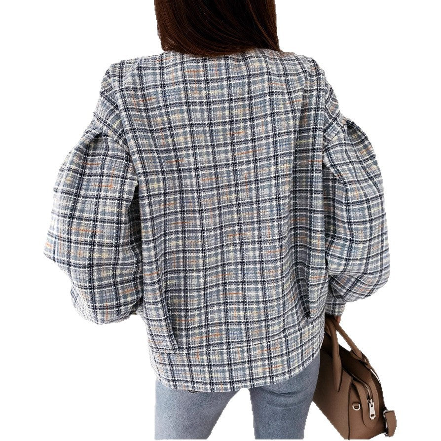 Damen Karierte Bouclé-Jacke R&B