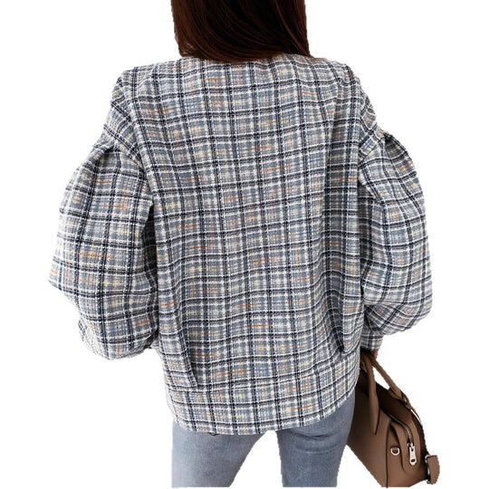 Damen Karierte Bouclé-Jacke R&B