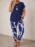Damen lässiges Set aus Oberteil und Jogginghose mit floralem Muster R&B